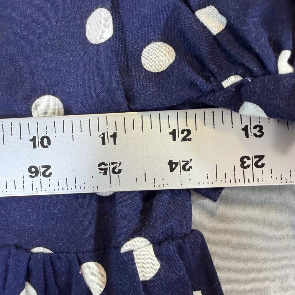 Vintage Helen's Navy Polka Dot Jumpsuit Kids Puff Balloon Sleeve USA 80s Retro - Picture 4 of 9